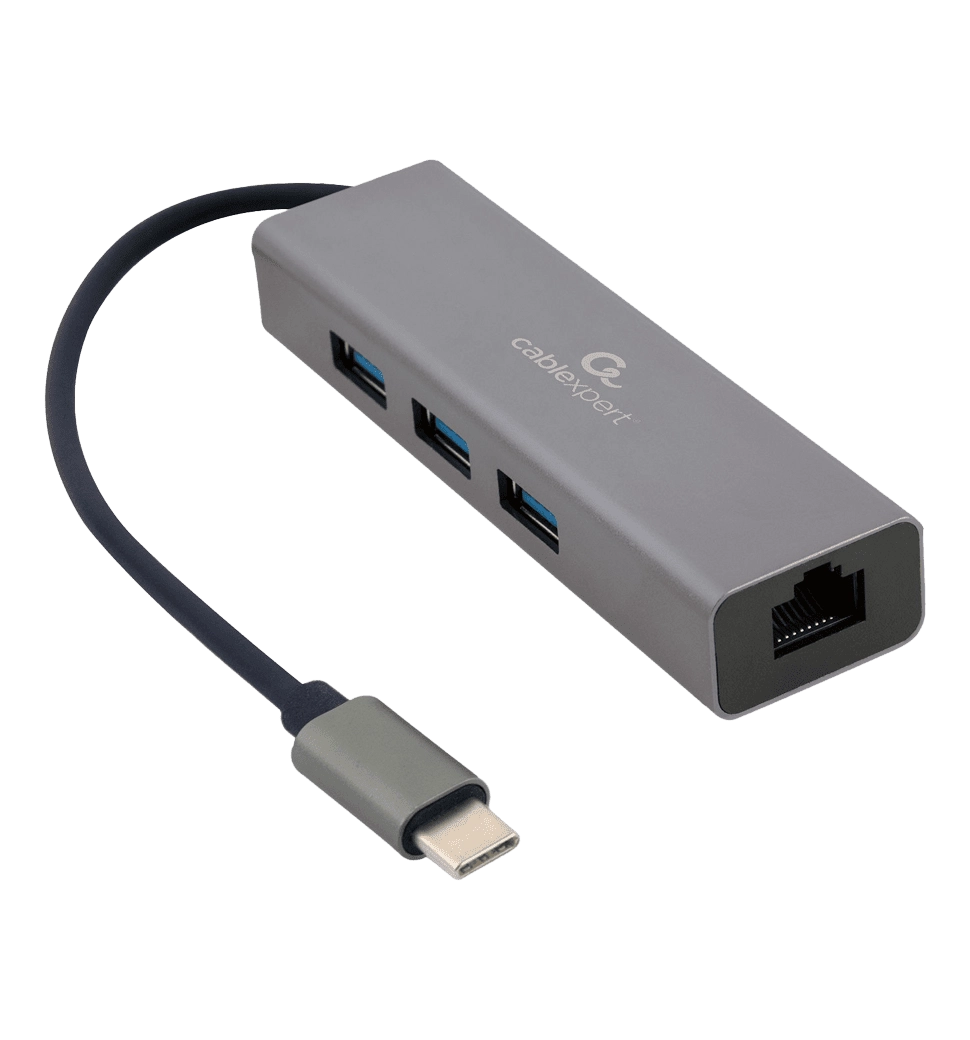 Адаптер Cablexpert A-CMU3-LAN-01, з USB Type-C на Gigabit Ethernet + хаб 3xUSB 3.1 Gen1