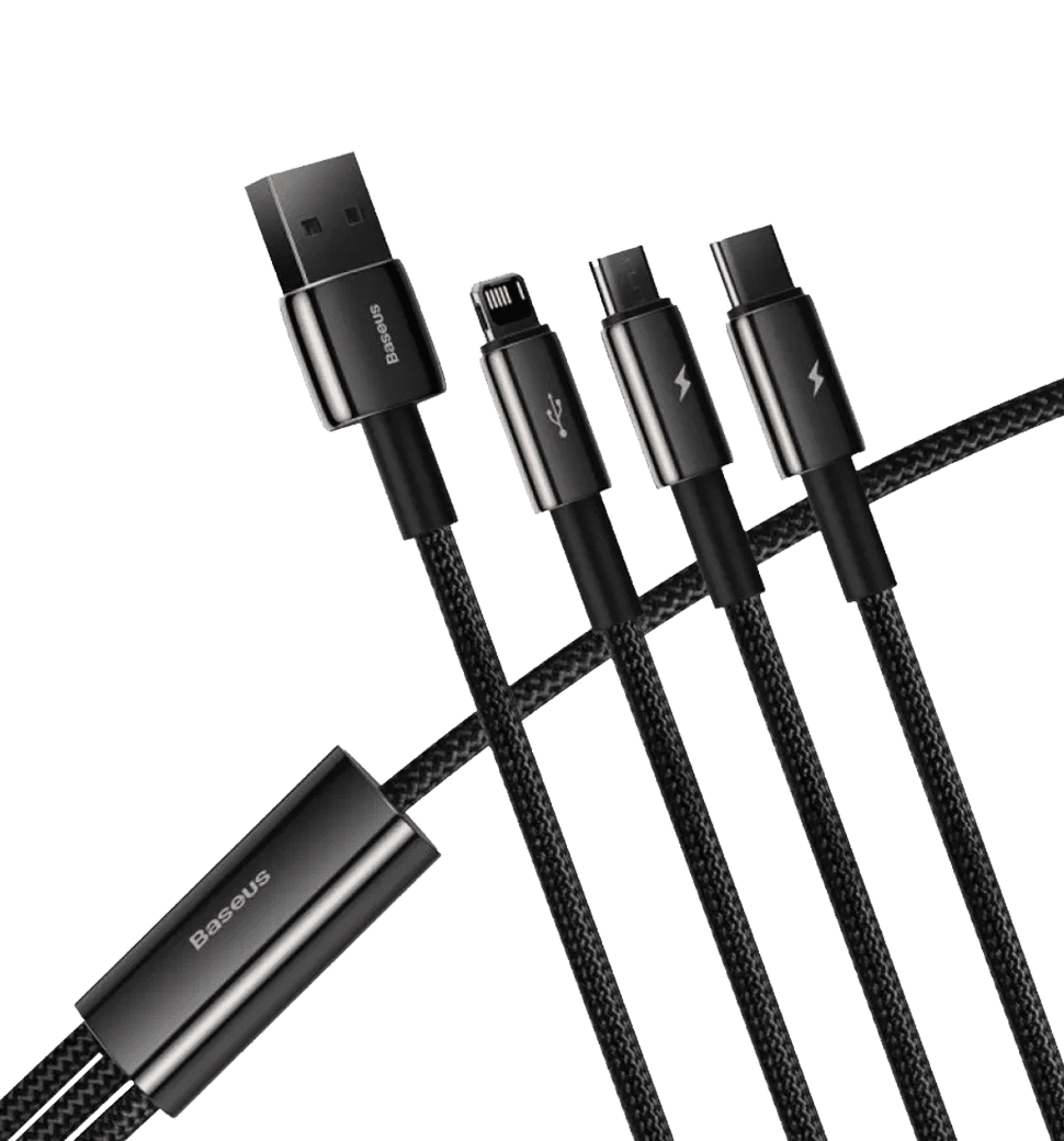 Кабель Baseus Tungsten Gold One-for-three Fast Charging Data 3-in-1 (1.5m) (black)(CAMLTWJ-01)