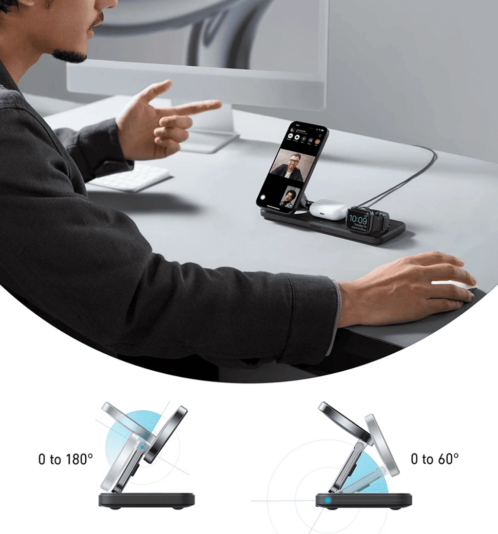 Бездротова зарядна станція ANKER MagGo Wireless Charging Station 15W 3-in-1 Pad (Чорний)