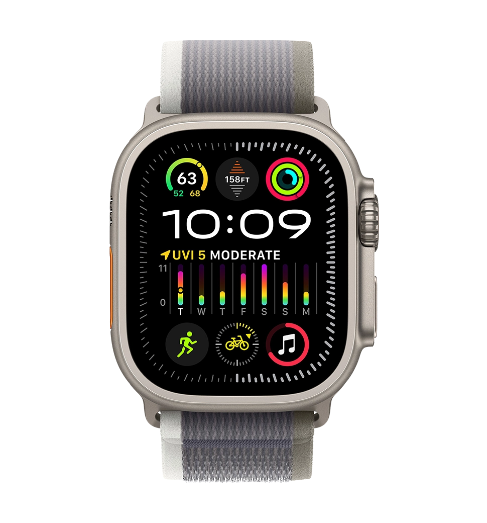 Apple Watch Ultra 2 49mm Natural Titanium Case with Green/Gray Trail Loop - M/L (MRF43)