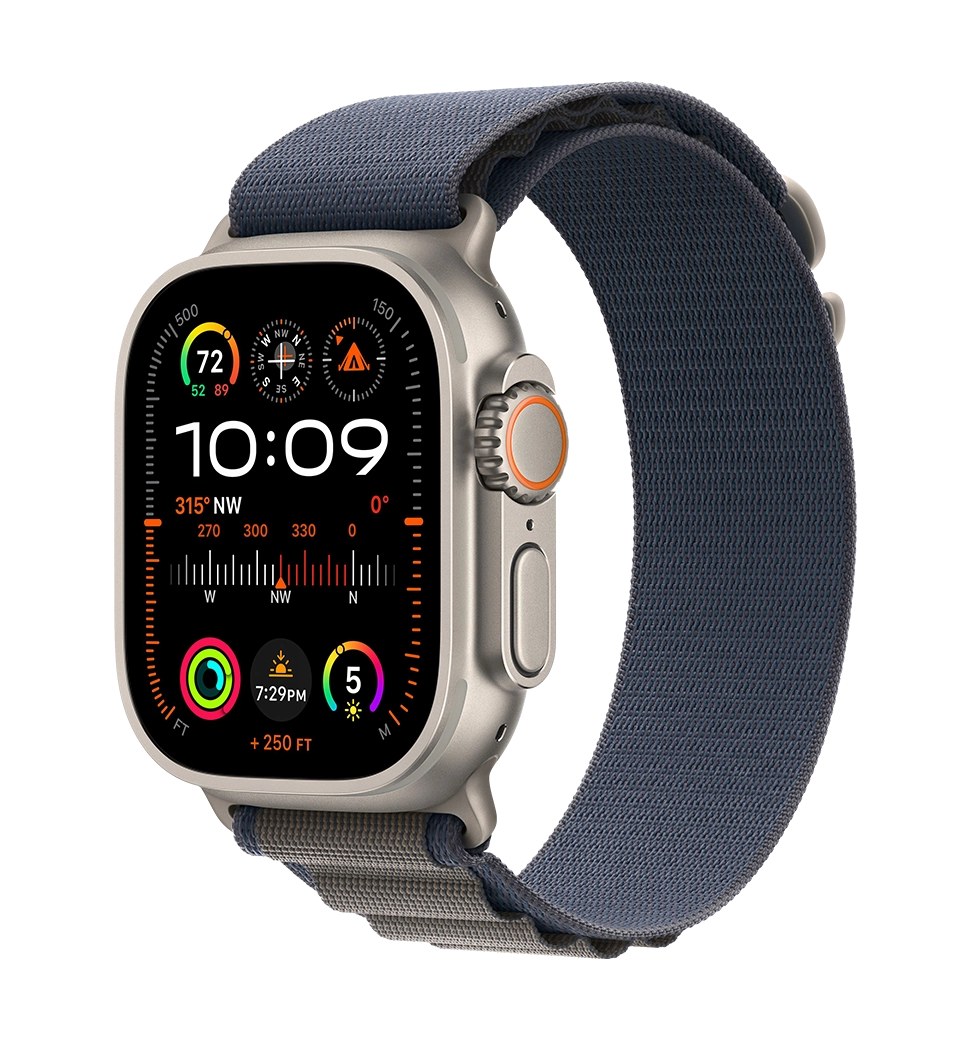 Apple Watch Ultra 2 49mm Natural Titanium Case with Blue Alpine Loop - Small (MREK3)