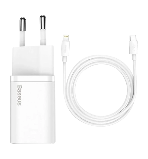 Адаптер Baseus Super Si Quick Charger Type-C 20W with Type-C to Lightning Cable White (TZCCSUP-B02) — фото 1