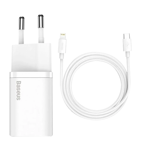 Адаптер Baseus Super Si Quick Charger Type-C 20W with Type-C to Lightning Cable White (TZCCSUP-B02)