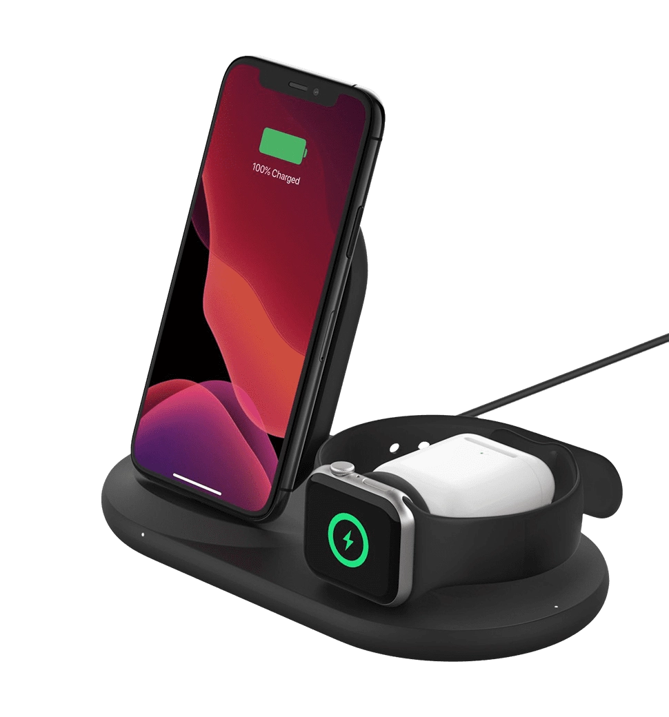 Беспроводной ЗП Belkin 3-in-1 Wireless Pad/Stand/Apple Watch Black (WIZ001VFBK)