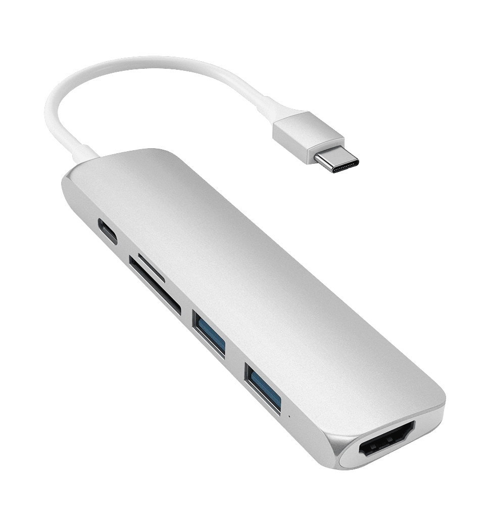 Xaб Satechi Aluminum Type-C Slim Multi-Port Adapter 4K V2 Silver (ST-SCMA2S)