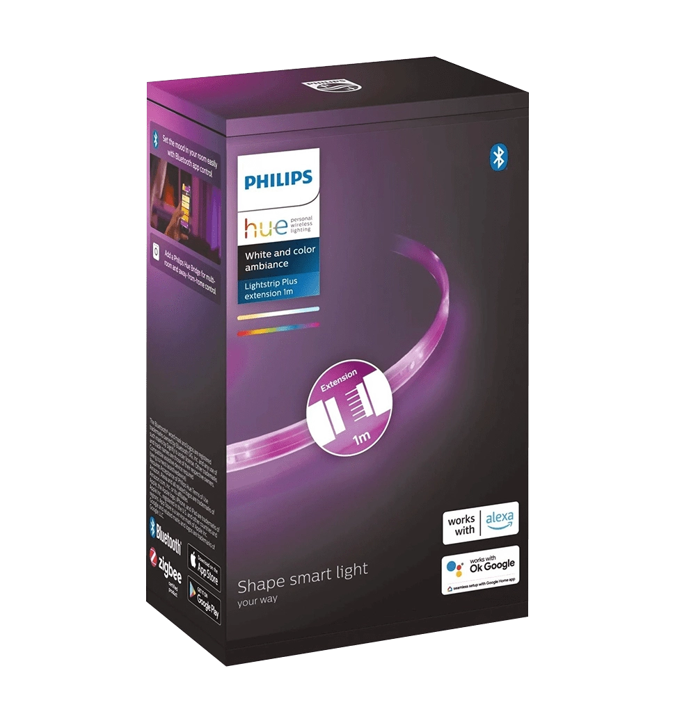 Умная светодиодная лента Philips Hue Plus, 0.5W(20Вт), 2000K-6500K, RGB, ZigBee, димування, подовжувач, 1м (929002269201)