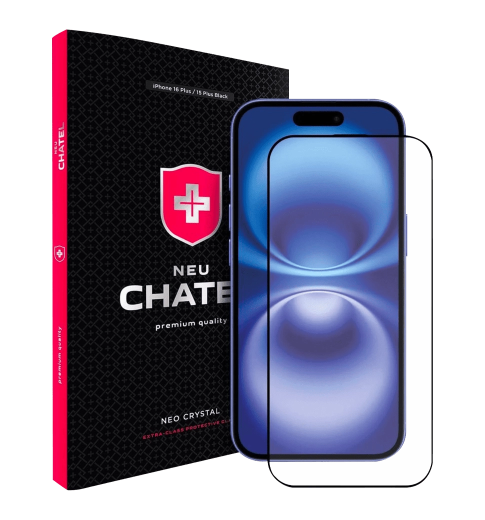 Защитное стекло +NEU Chatel Corning Gorilla Glass with Mesh for iPhone 16 Plus/15 Plus Front Black