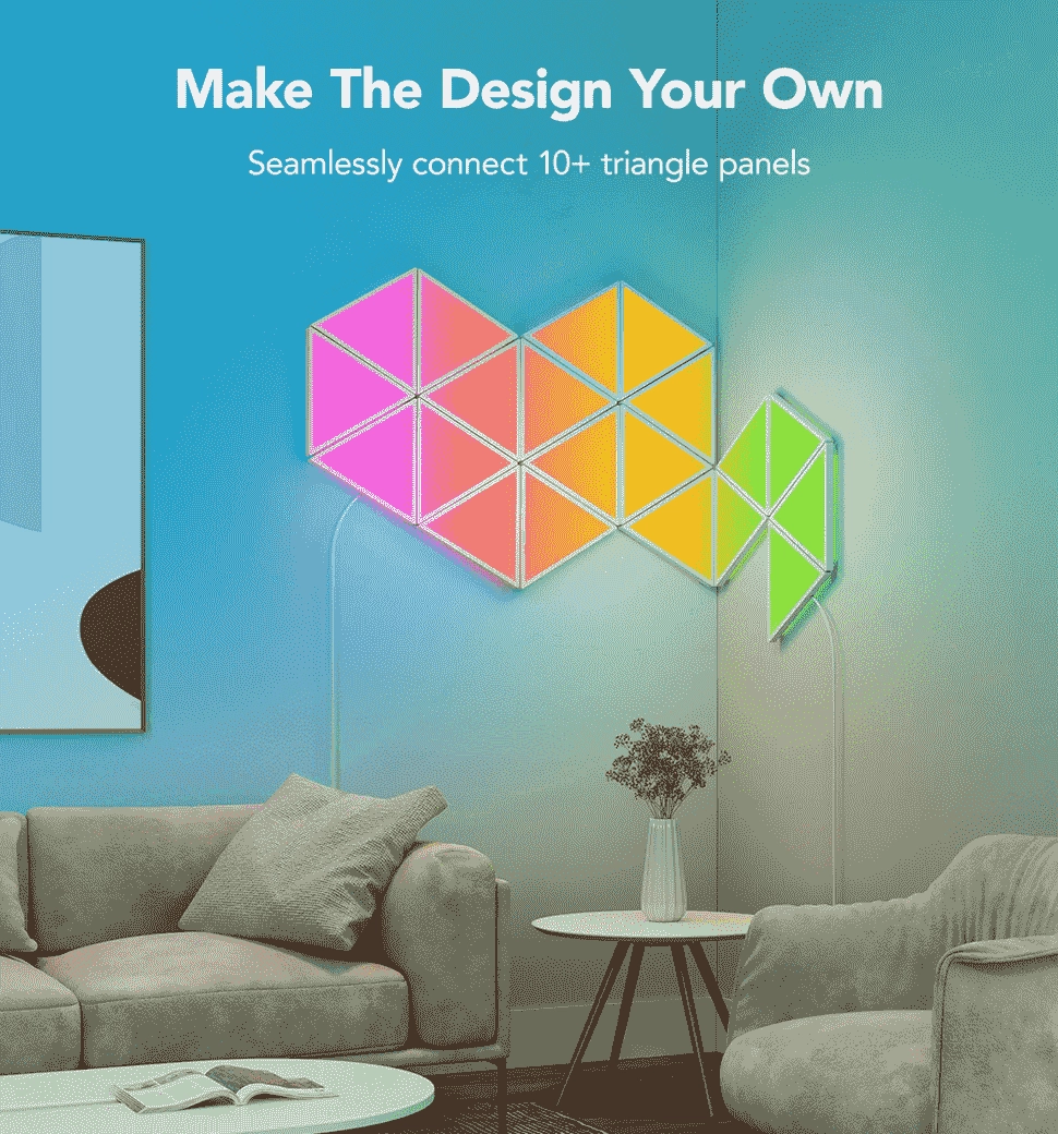 Набор настенных светильников Govee H6067 Tri-angle Light Panels, 10шт, RGBIC, WI-FI/Bluetooth, белый