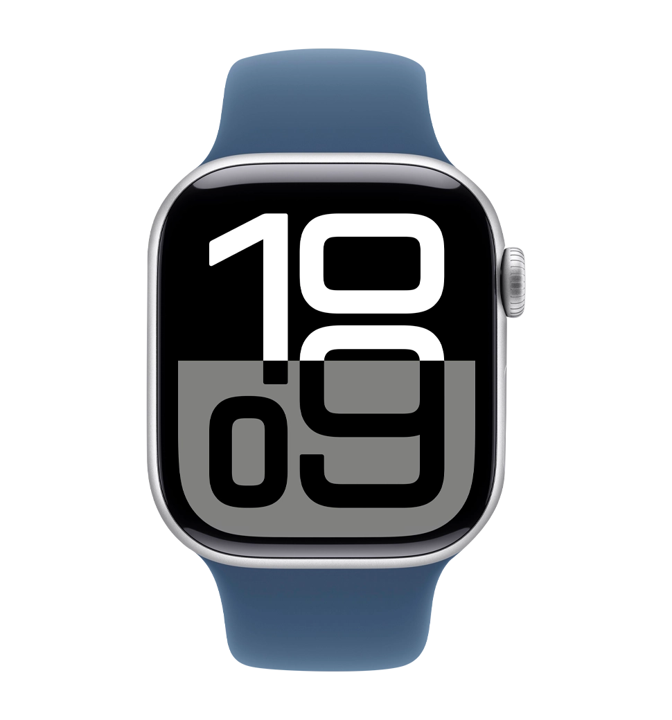Apple Watch Series 10 46mm Silver Aluminum Case with Denim Sport Band - M/L (MWWM3)