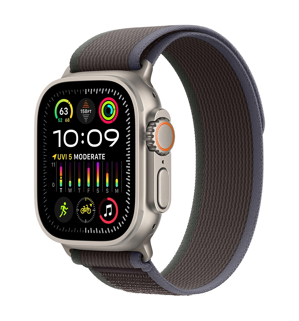 Apple Watch Ultra 2 49mm Natural Titanium Case with Blue/Black Trail Loop - S/M (MRF53)