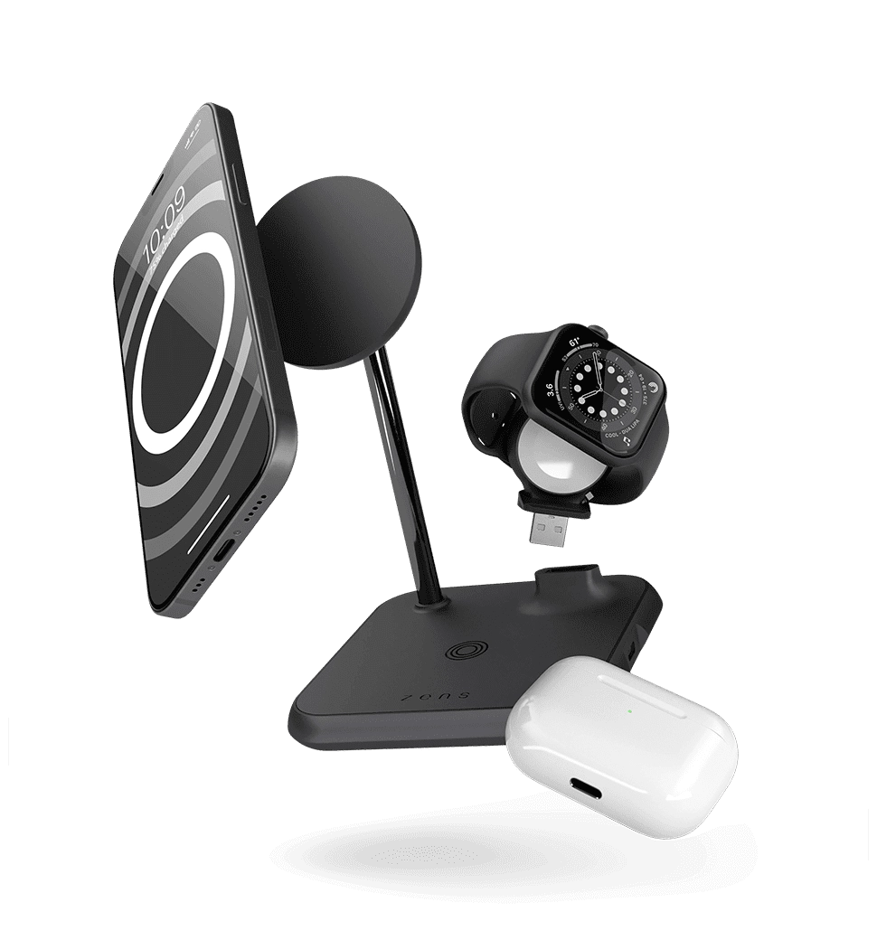 Зарядний пристрій Zens 4-in-1 Magnetic + Watch Aluminium Wireless Charger Black (ZEDC20B/00)