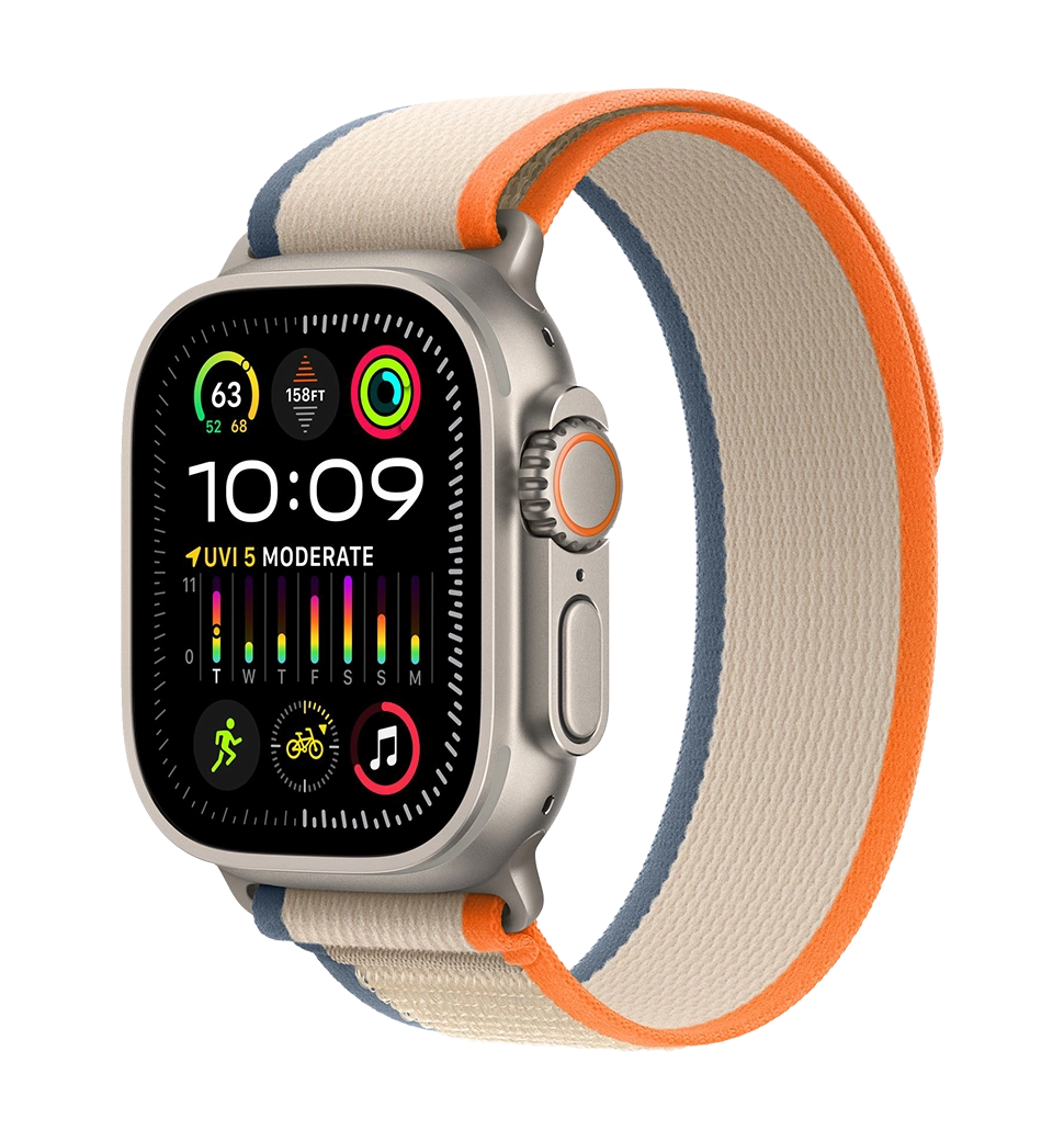 Apple Watch Ultra 2 49mm Natural Titanium Case with Orange/Beige Trail Loop - S/M (MRF13)