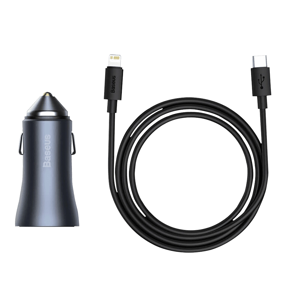 АЗП Baseus USB+USB-C Golden Contactor Pro 40W with Type-C to Lightng Cable Dark Gray (TZCCJD-B0G)
