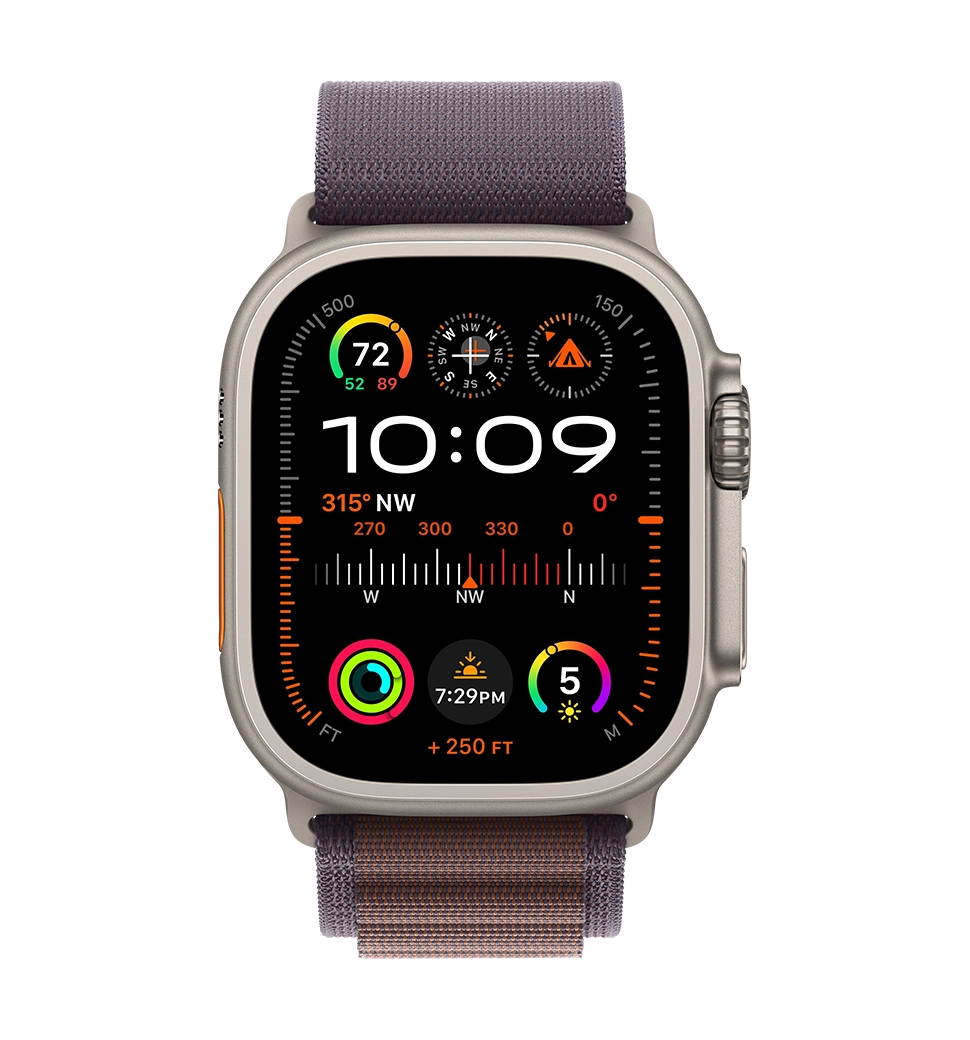 Apple Watch Ultra 2 49mm Natural Titanium Case with Indigo Alpine Loop - Small (MRER3)