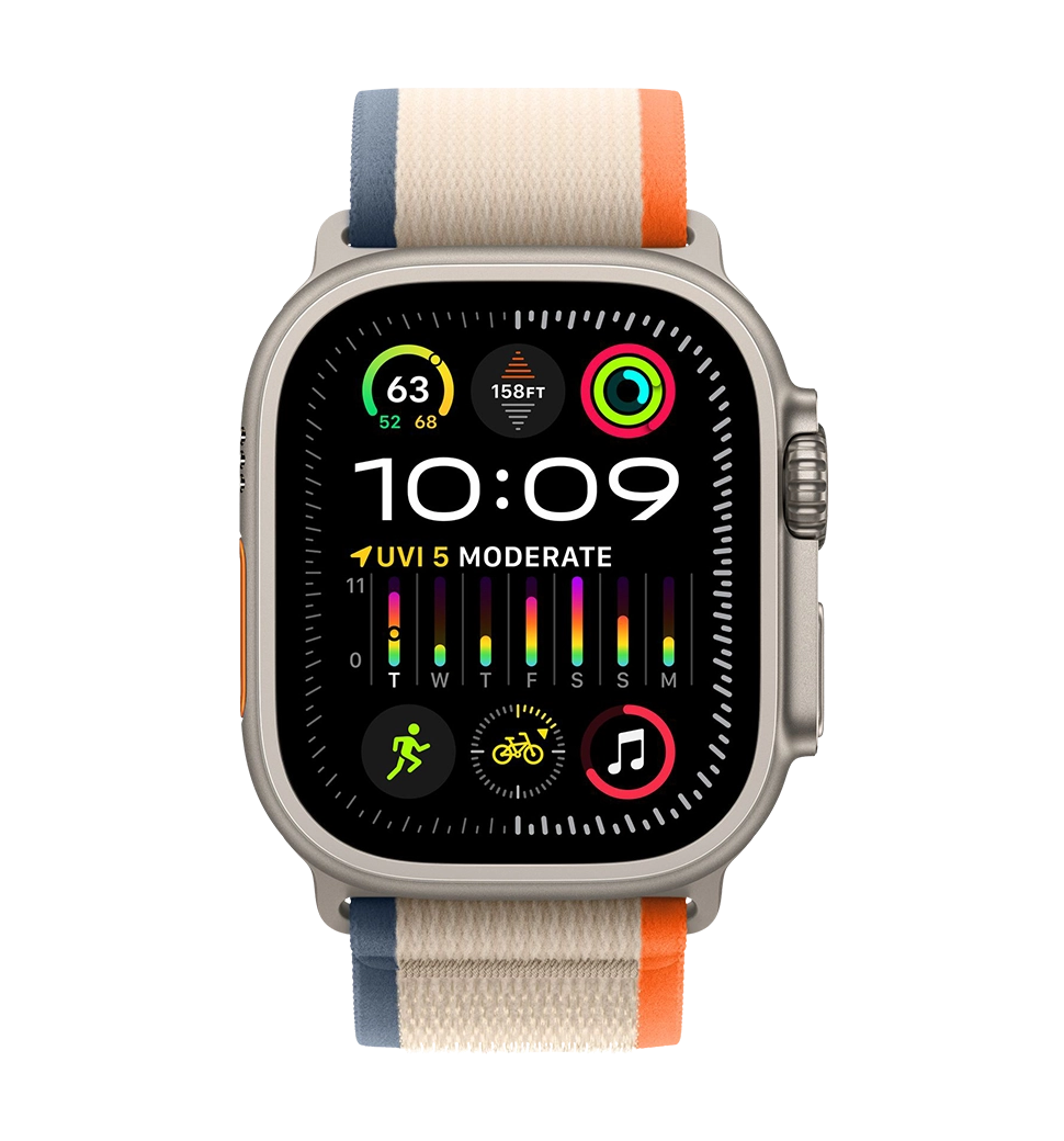 Apple Watch Ultra 2 49mm Natural Titanium Case with Orange/Beige Trail Loop - S/M (MRF13)