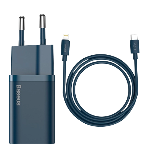 Адаптер Baseus Super Si Quick Charger Type-C 20W with Type-C to Lightning Cable Blue (TZCCSUP-B03)
