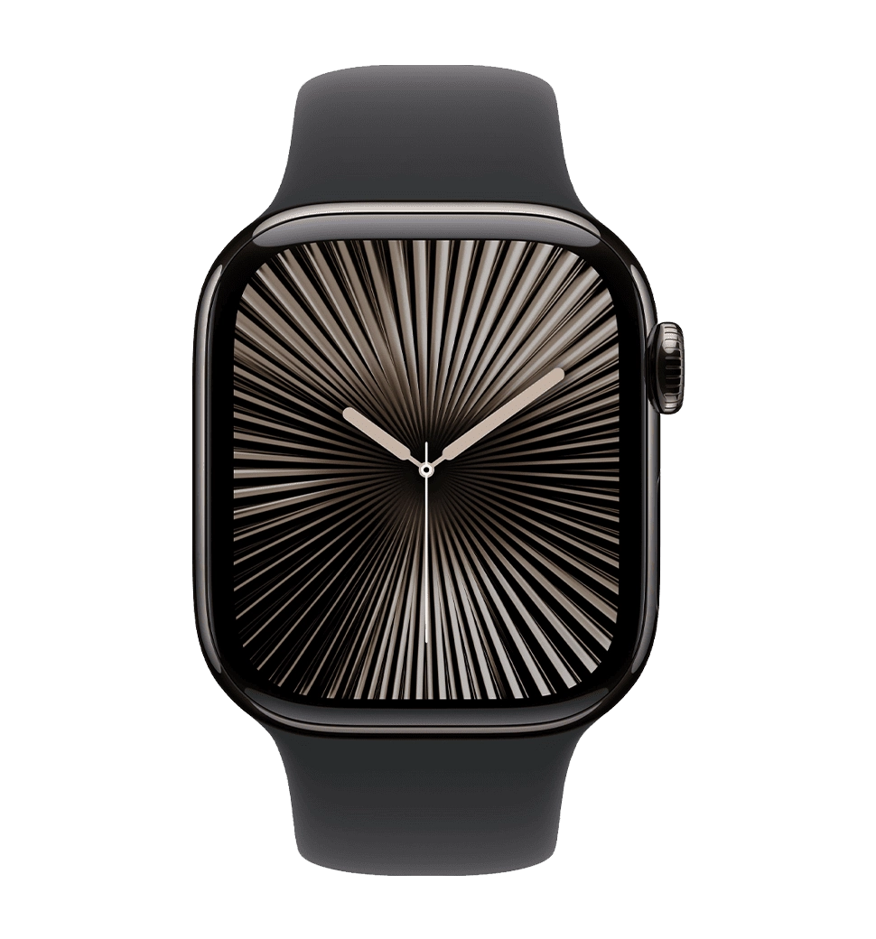Apple Watch Series 10 GPS + Cellular 42mm Slate Titanium Case with Black Sport Band - M/L (MWXH3)