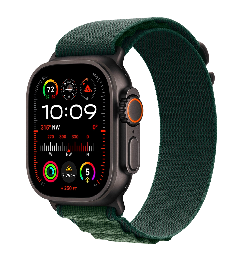 Apple Watch Ultra 2 49mm GPS + LTE Black Titanium Case with Dark Green Alpine Loop Large (MX4T3)