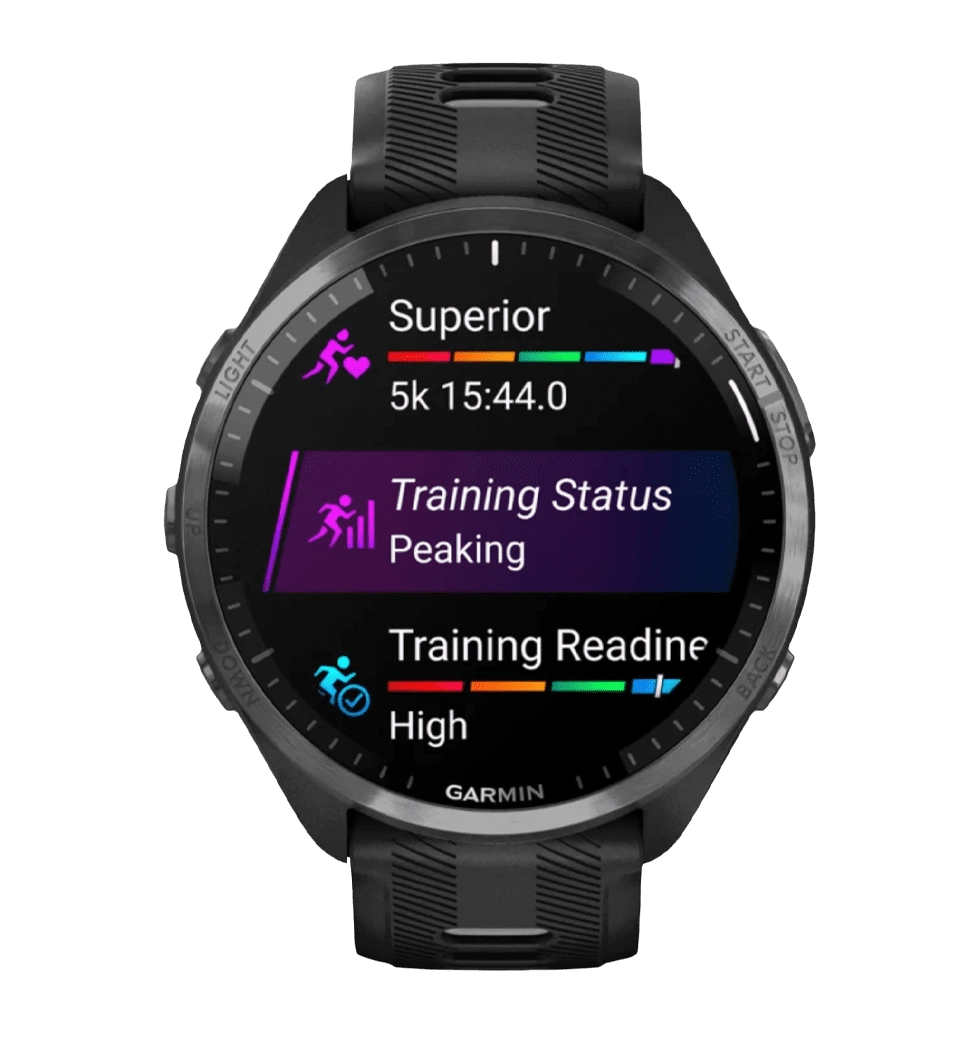 Garmin Forerunner 965 Carbon Gray Titanium Bezel w. Blk Case and Blk/Powder Gray S. Band (010-02809-00/10)