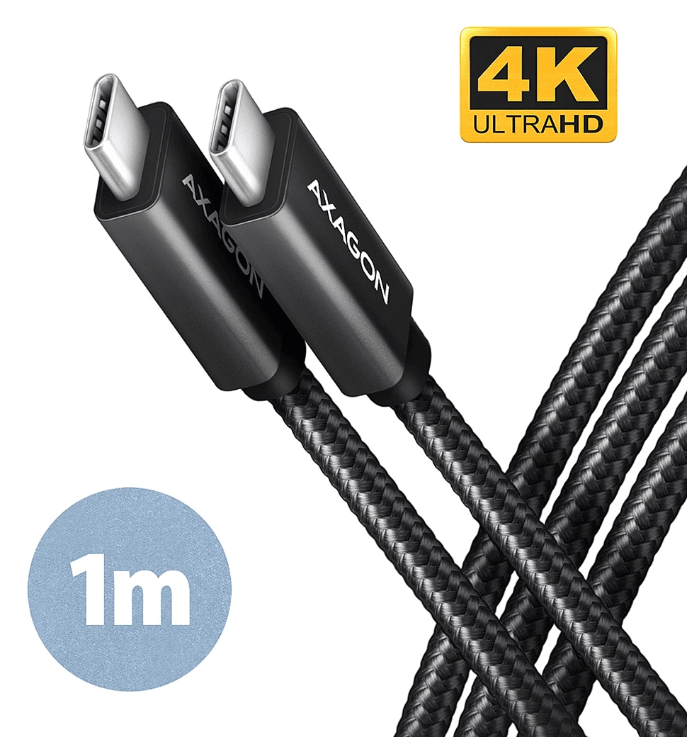 Кабель AXAGON BUCM32-CM10AB USB-C-USB-C 3.2 Gen 2, 1m, PD 100W, 5A, 4K HD,Чорний
