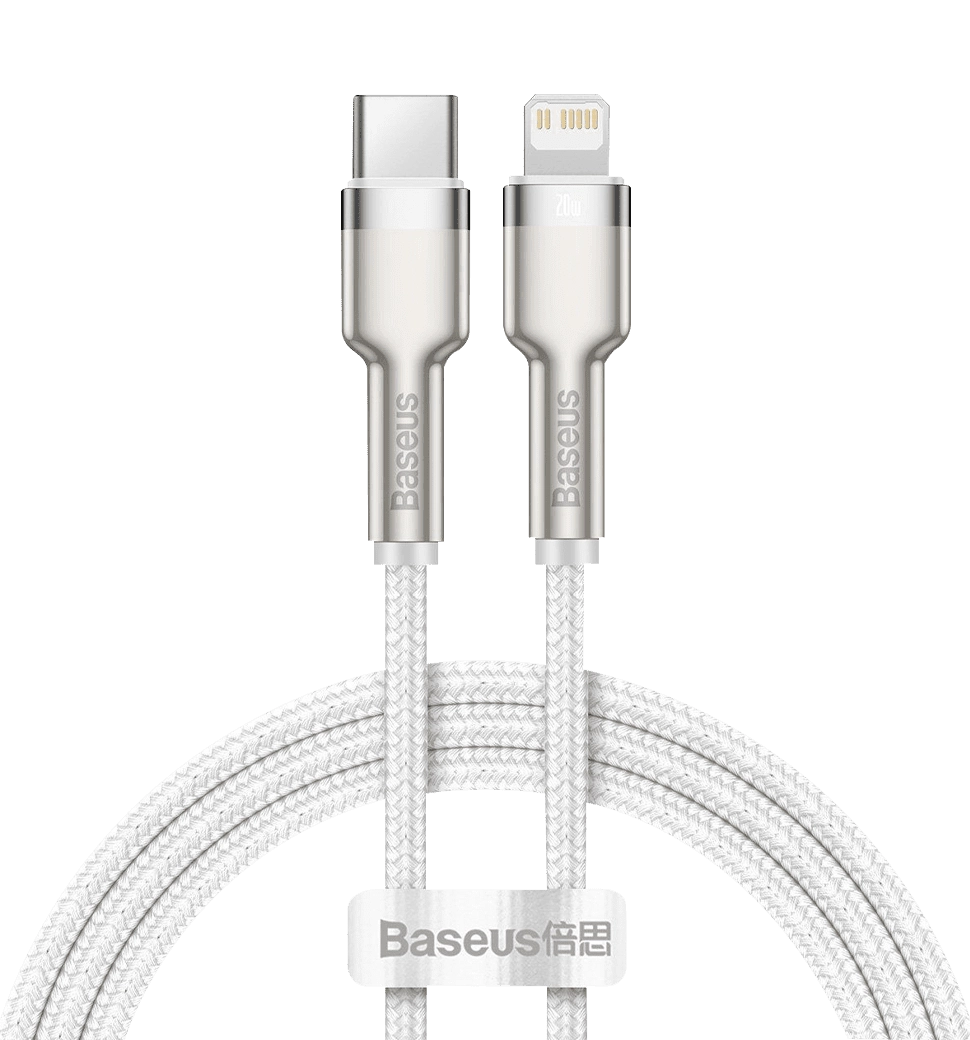 Кабель Baseus Cafule Metal Type-C to Lightning PD 20W (1m) (white) (CATLJK-A02)