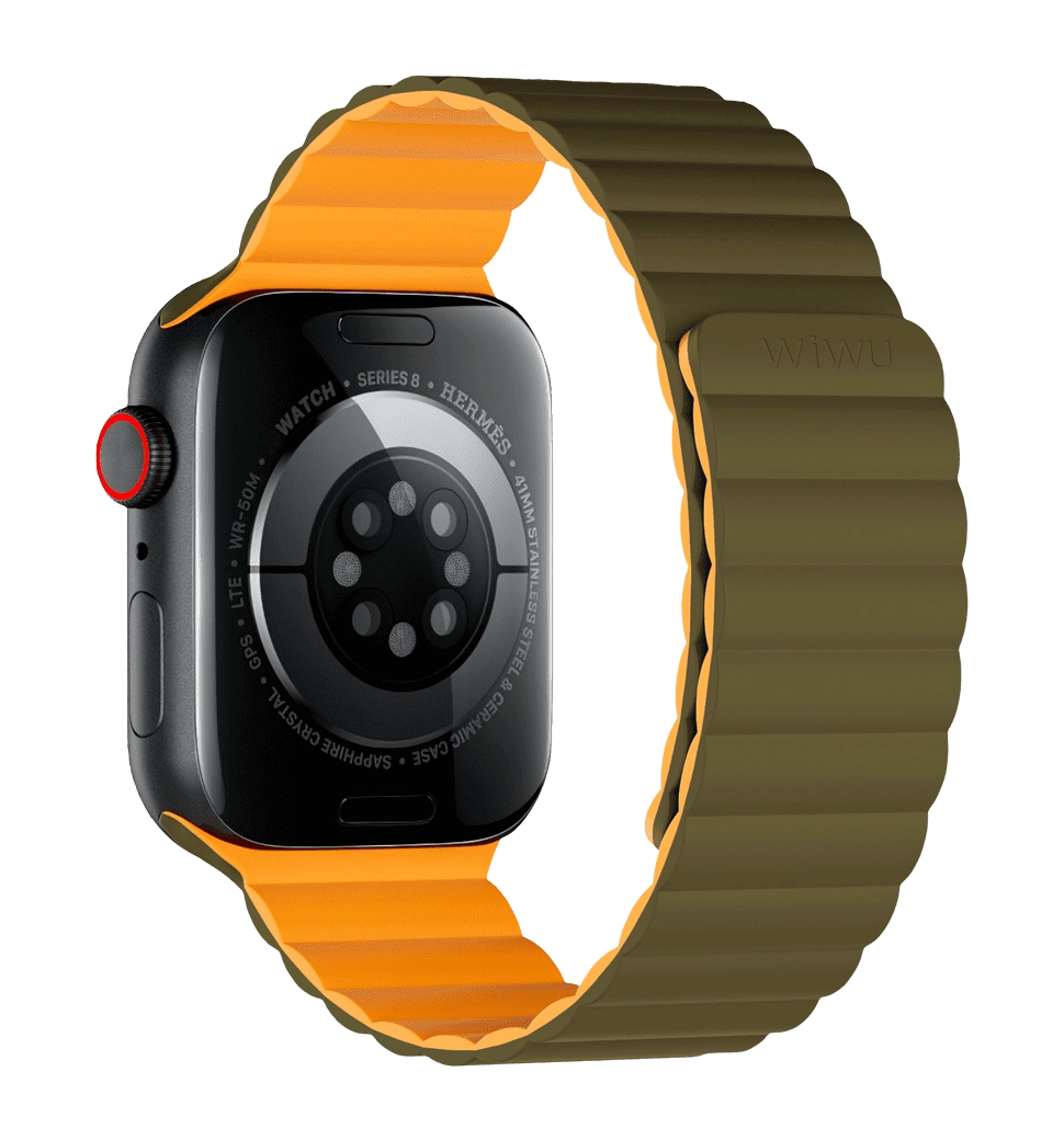 Ремінець Wiwu для Apple Watch 42/44/45/49mm Magnetic silicone watch band Green-Yellow