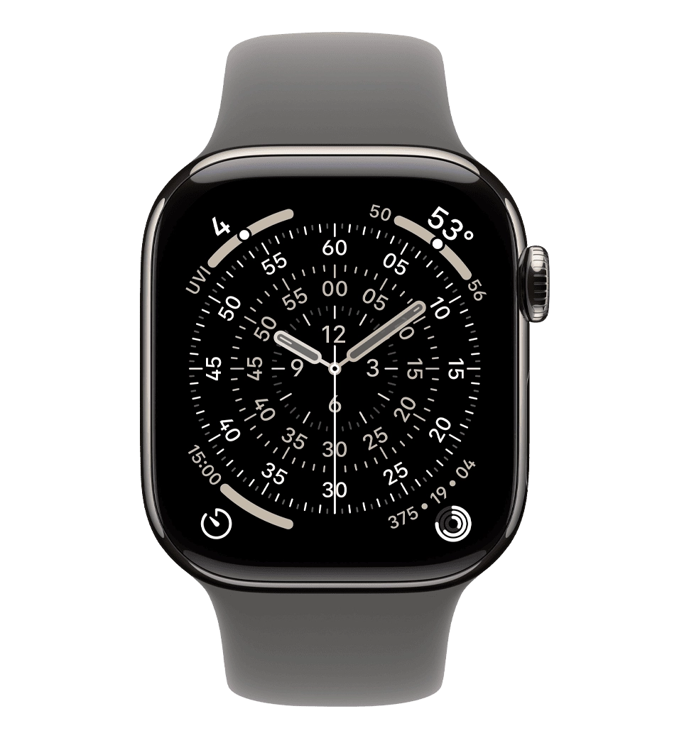 Apple Watch Series 11 GPS + Cellular 42mm Natural Titanium Case with Stone Grey Sport Band - M/L (MF8N4)