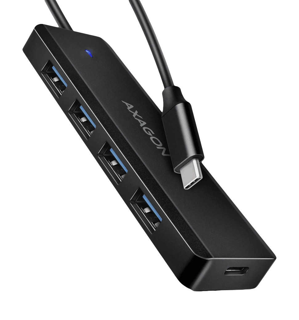 Хаб AXAGON HUE-C1C USB-C 5Гбіт/с TRAVEL hub, 20см Type-C, Чорний