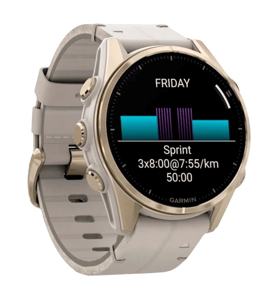 Garmin Fenix 8 43mm, AMOLED, Saph, SftGldSS/FogGryLeatherBnd, Excl, GPS (010-02903-40)