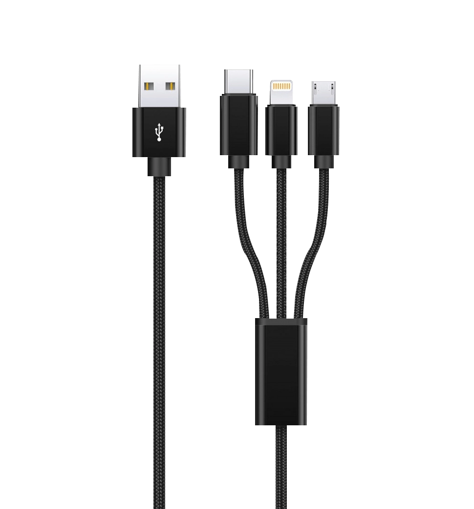 Кабель Proove Triple Connection 3 in 1 Type-C + Micro USB + Lightning (1,2m) (black)