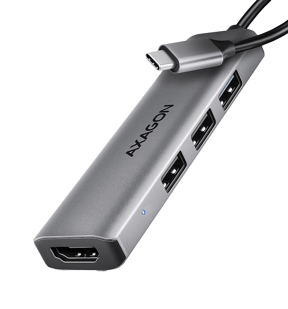 Хаб концентратор AXAGON HMC-H3A USB-C 5Гбіт/с STARTER 4in1 hub, Сірий
