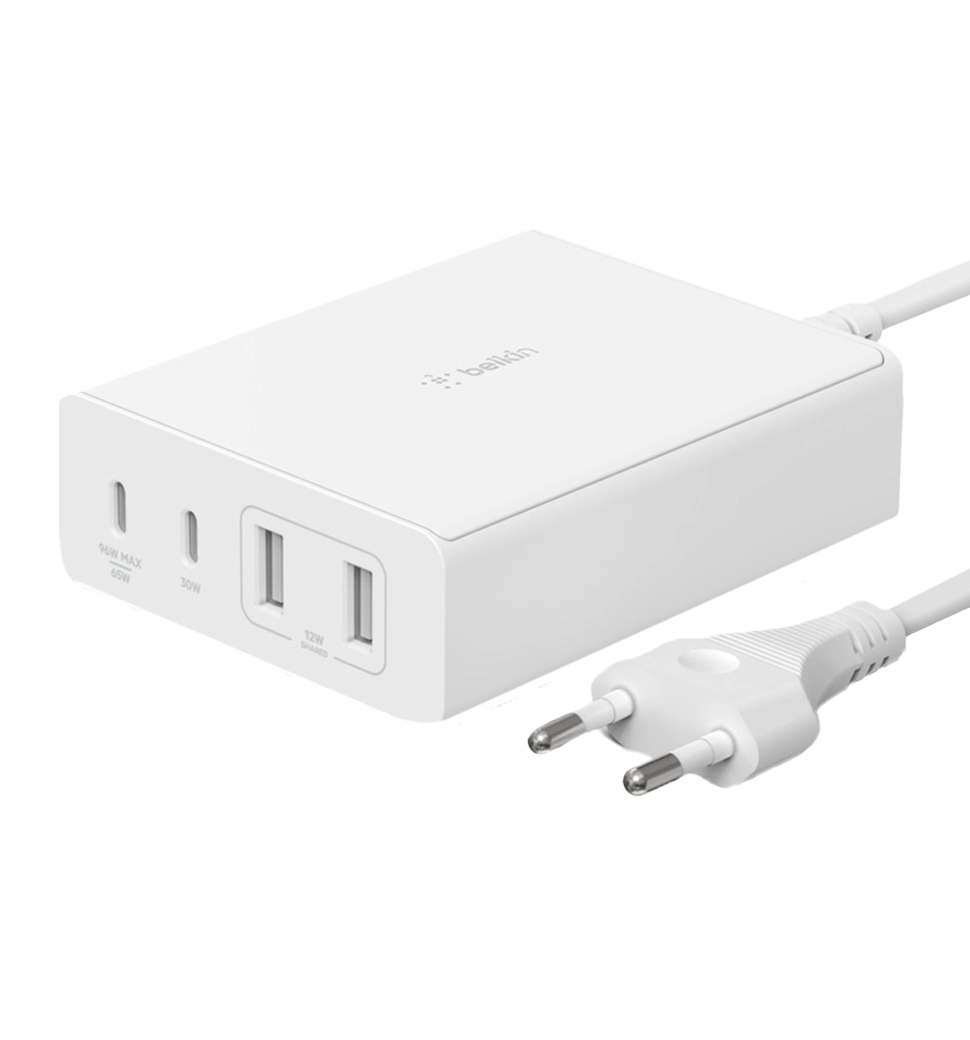 Зарядний пристрій мережевий Belkin 108Вт 2хUSB-С GAN PD PPS/2хUSB-A, White (WCH010VFWH)