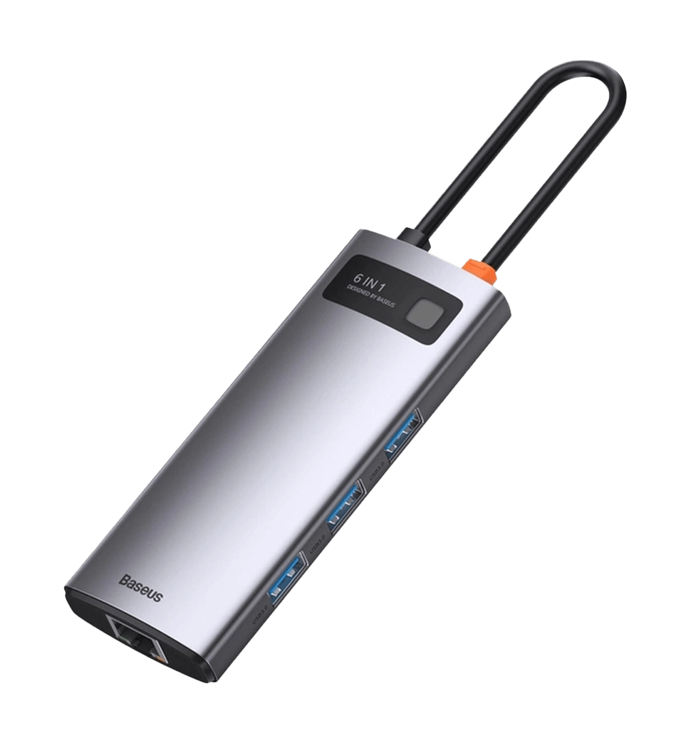 Хаб Baseus Multifunctional Metal Gleam 6- in-1 RJ45 Type-C (Gray) (WKWG030013)