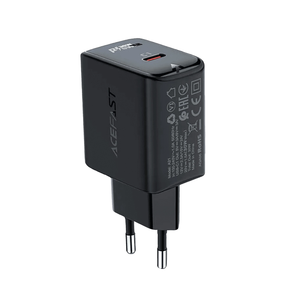 Адаптер Acefast A21 GaN 30W (1 Type-C) (black)