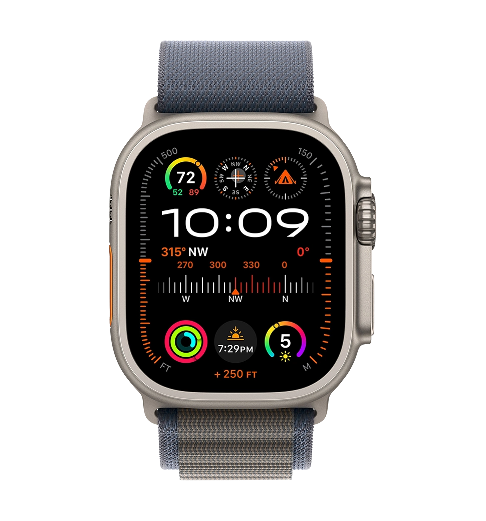 Apple Watch Ultra 2 49mm Natural Titanium Case with Blue Alpine Loop - Small (MREK3)