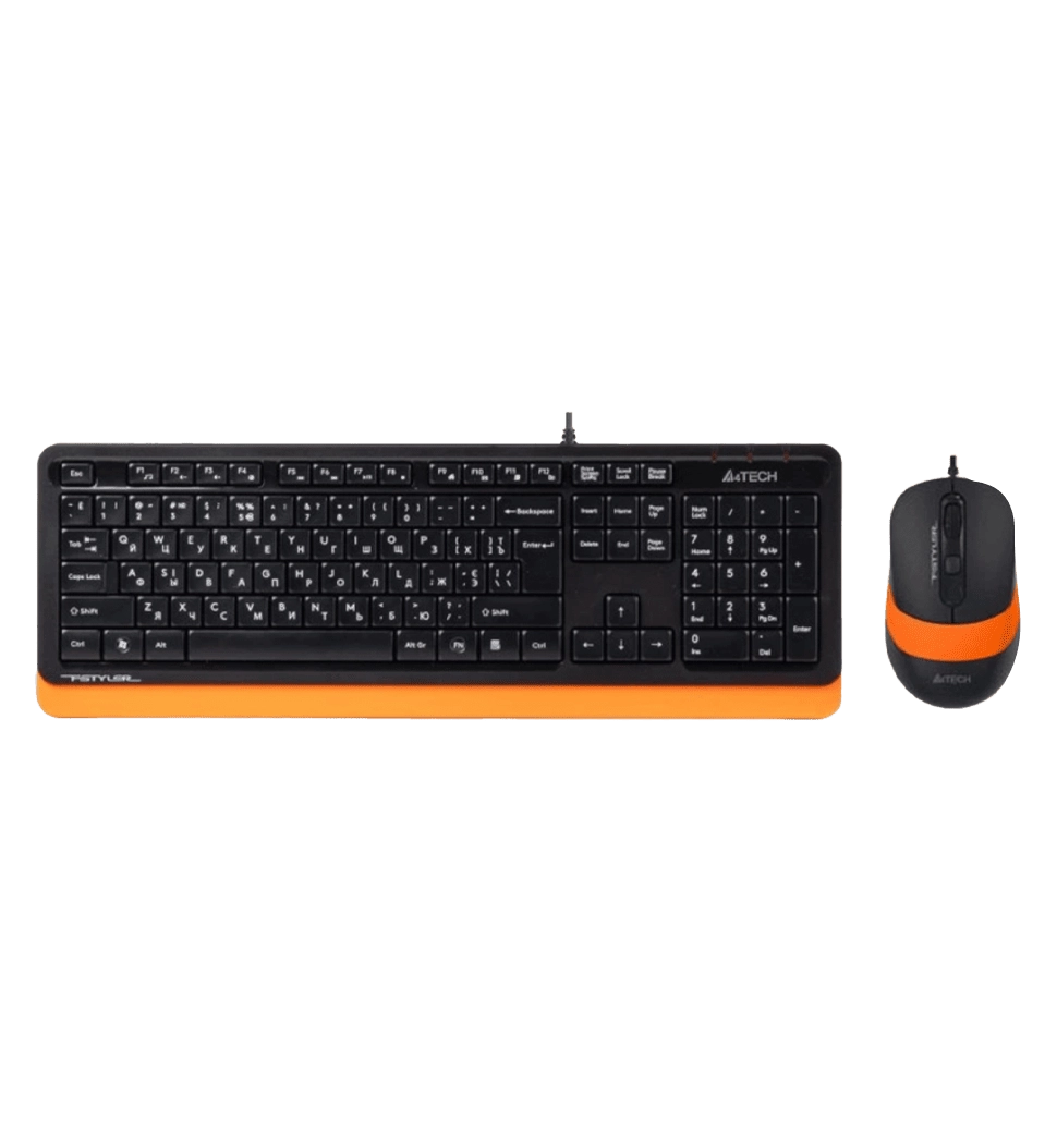 A4Tech Fstyler F1010, комплект дротовий клавіатура з мишою, USB, чорний+помаранчевий колір