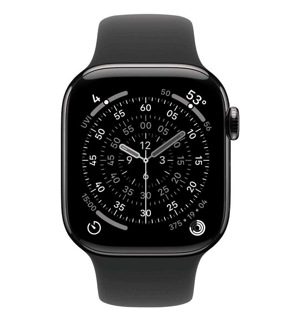 Apple Watch Series 11 GPS + Cellular 42mm Slate Titanium Case with Black Sport Band - M/L (MF8T4)