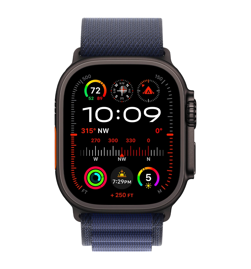 Apple Watch Ultra 2 49mm GPS + LTE Black Titanium Case with Navy Alpine Loop Medium (MYTF3, MYPX3)