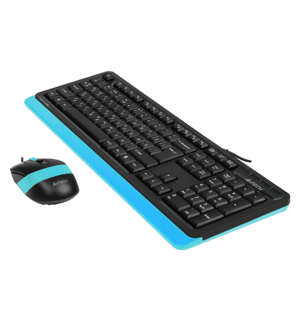 A4Tech Fstyler F1010, комплект дротовий клавіатура з мишою, USB, чорний+блакитний колір