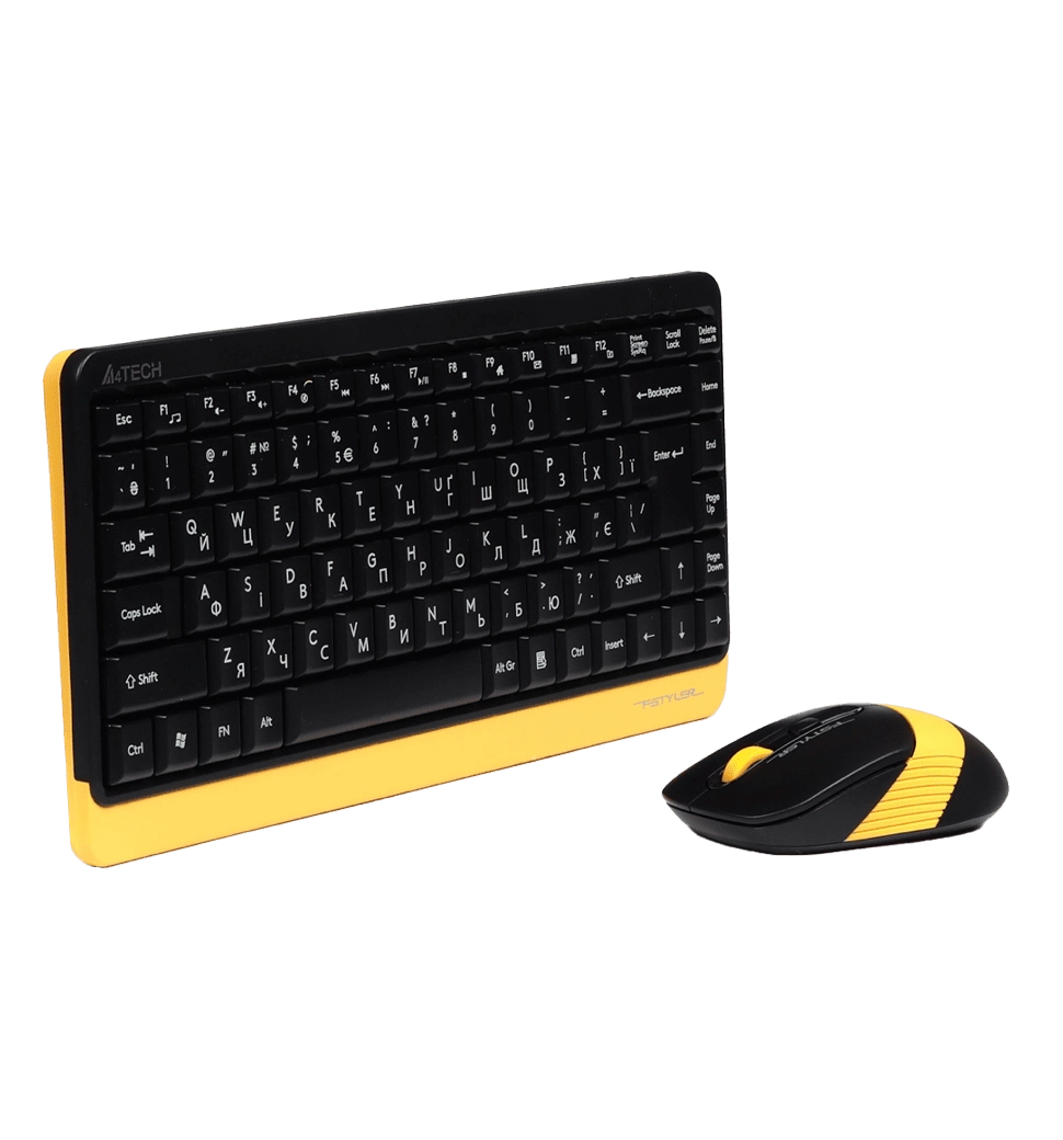 A4Tech Fstyler FG1110, комплект беспроводной клавиатура с мышью, черный+желтый цвет