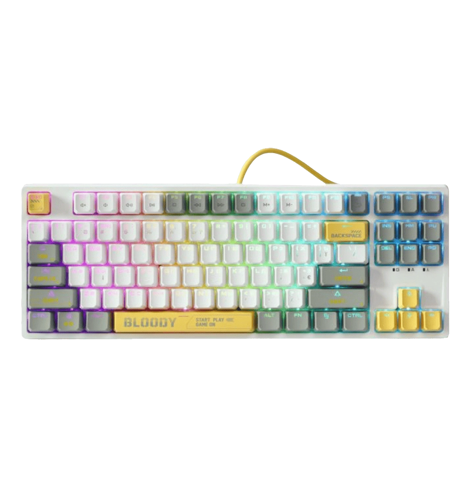 Механическая игровая клавиатура Bloody S87 (Energy White), красные свитчи, RGB подсветка клавиш, USB