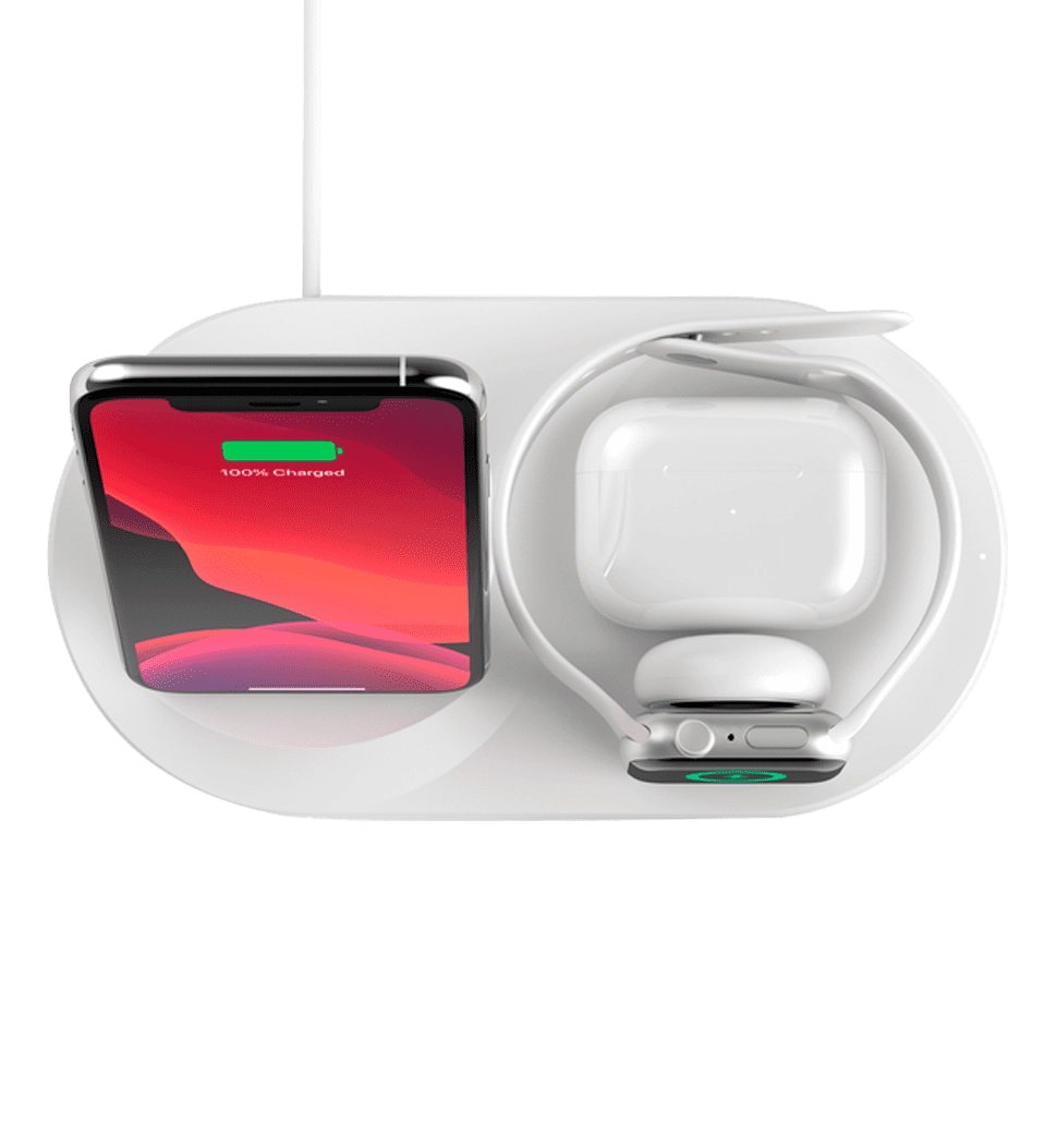 Бездротовий ЗП Belkin 3in1 Wireless Pad/Stand/Apple Watch white (WIZ001VfWH)