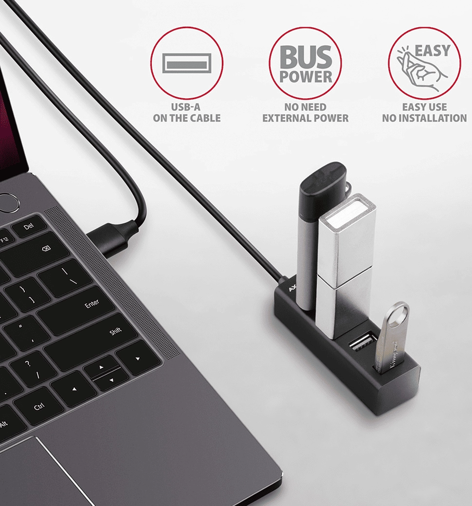 Хаб AXAGON HUE-M1AL SuperSpeed USB-A MINI hub, USB-A кабель 120см, Чорний