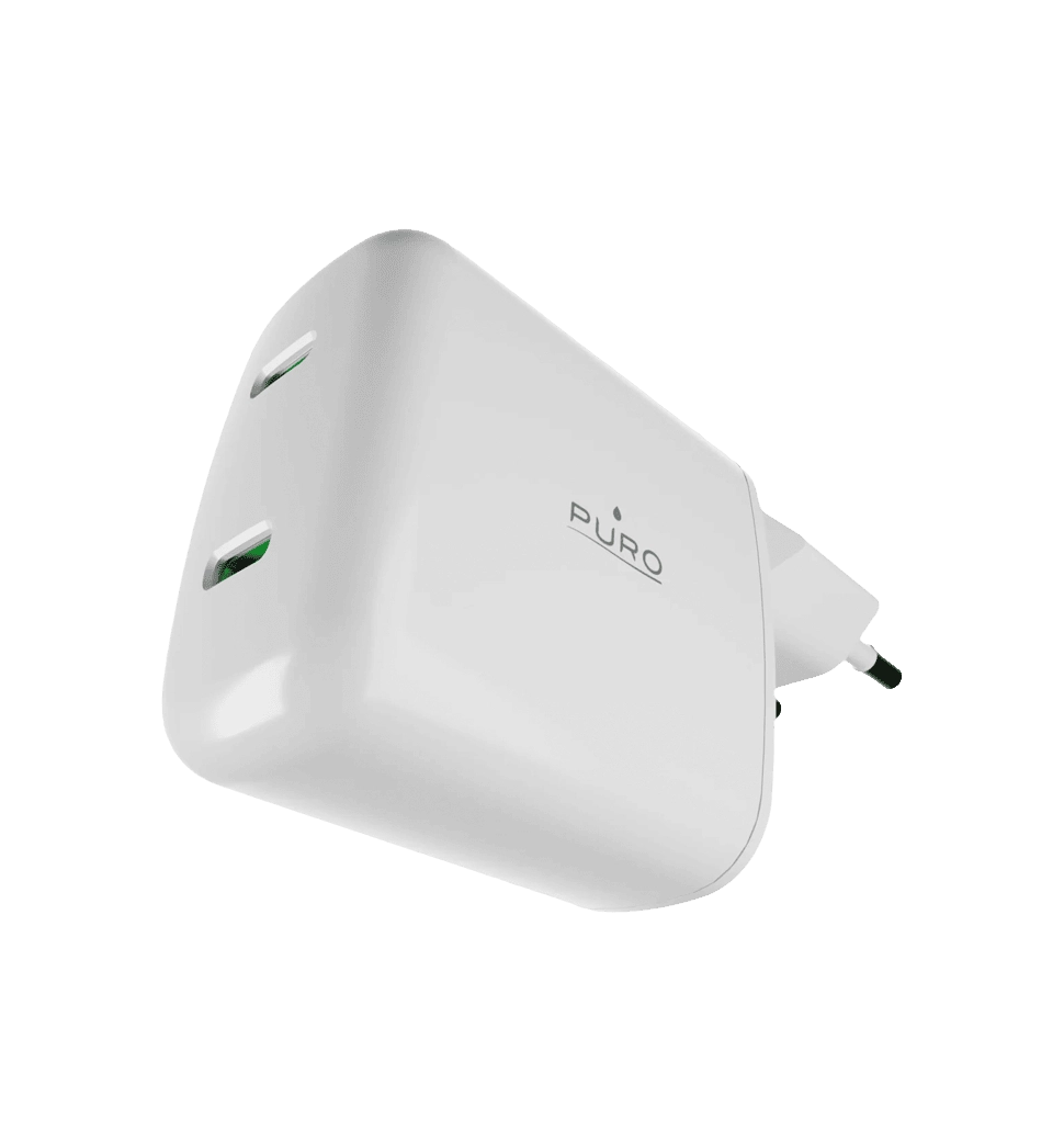 Адаптер Puro GaN Wall Charger with 2 USB-C ports, 70W, white PUFCMTCUSBCC70WGWHI