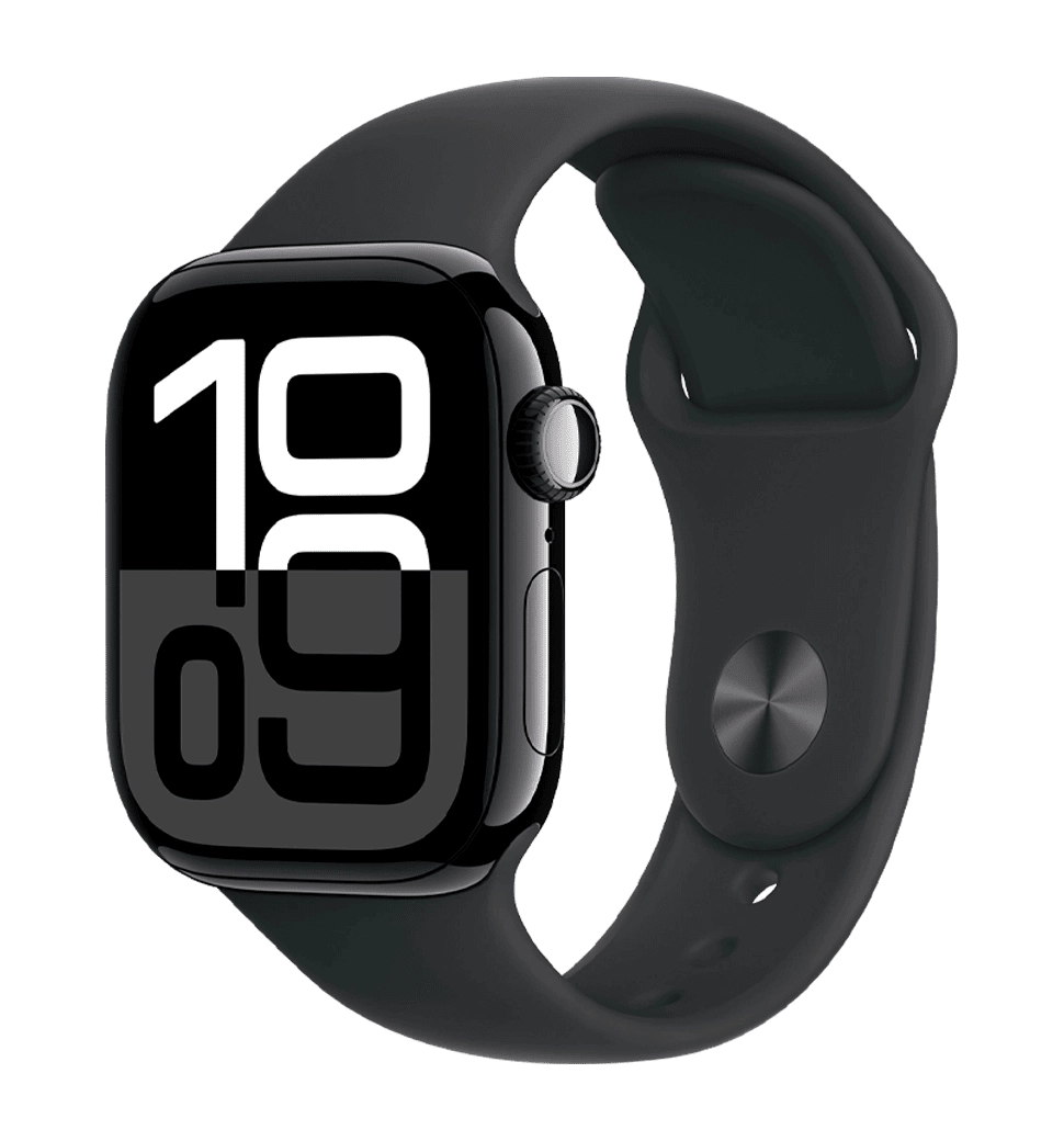 Apple Watch Series 10 GPS + Cellular 46mm Jet Black Aluminum Case with Black Sport Band M/L (MWY43)