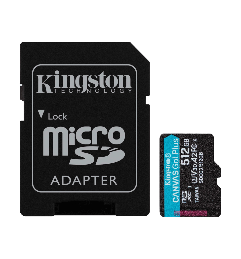 Карта памяти Kingston Canvas Go Plus 512Gb class 10 A2 V30 Adapter SD (R170MB/s, W90MB/s)(SDCG3/512GB)