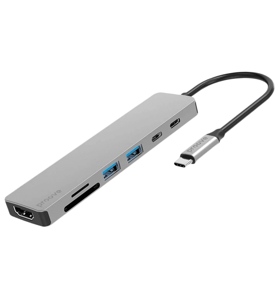 Type-C-Хаб Proove Iron Link 7 in 1 (2*Type-C + 2*USB3.0 + HDMI + SD/TF) (silver)