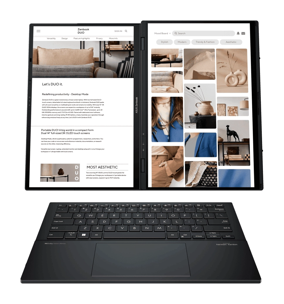 Ноутбук ASUS Zenbook Duo UX8406MA-QL104W 14" FHD OLED, Intel Ultra 9 185H, 32GB, F2TB, UMA, Win11, С