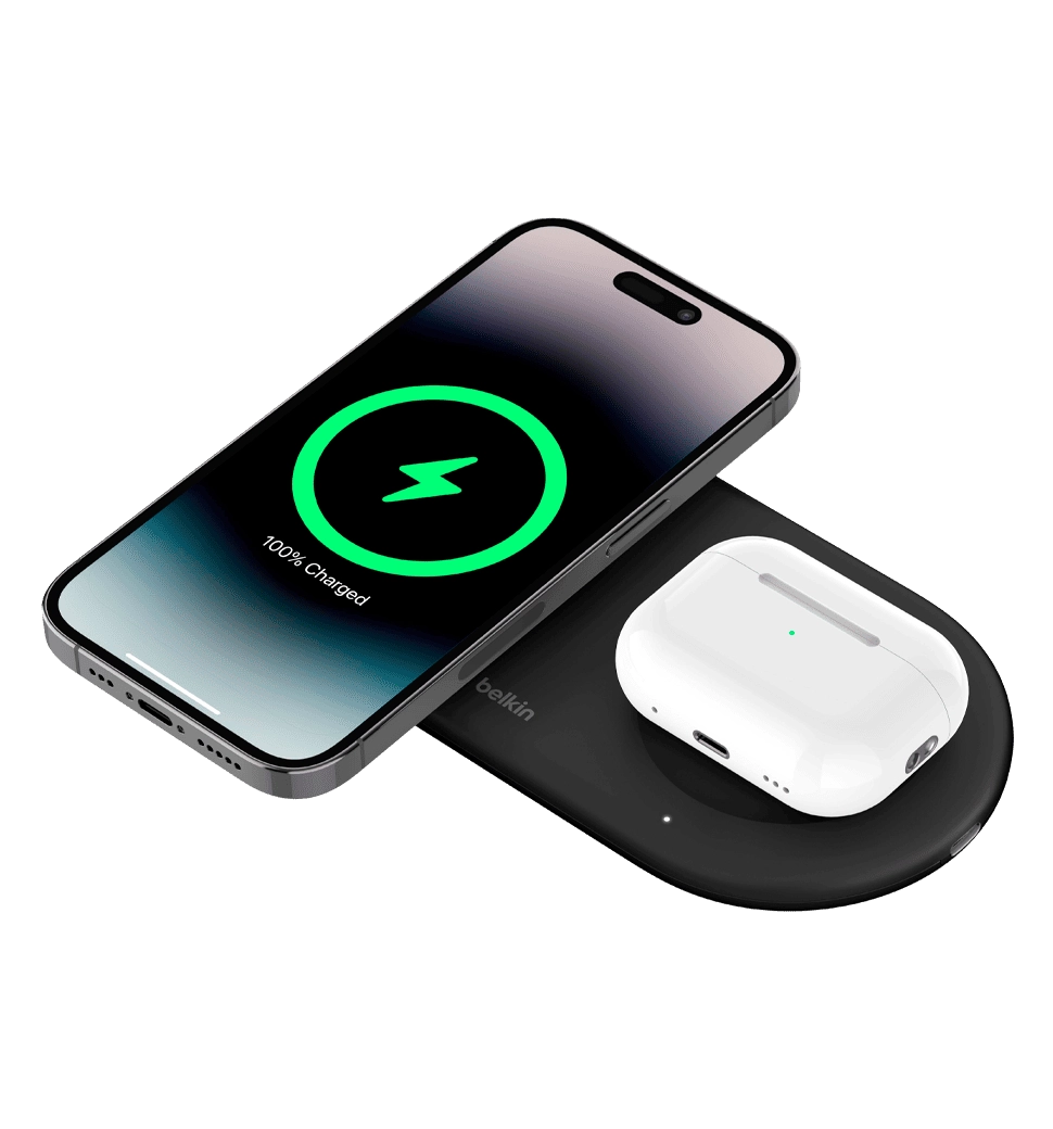 Зарядний пристрій бездротовий Belkin 2в1 15Вт Pad Qi2, чорний