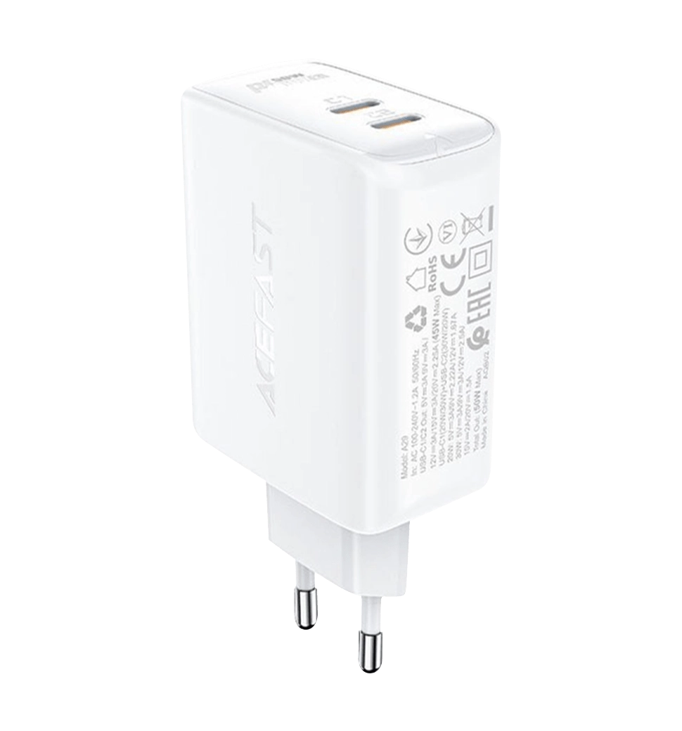 Адаптер Acefast A29 GaN 50W (2 Type-C) (white)